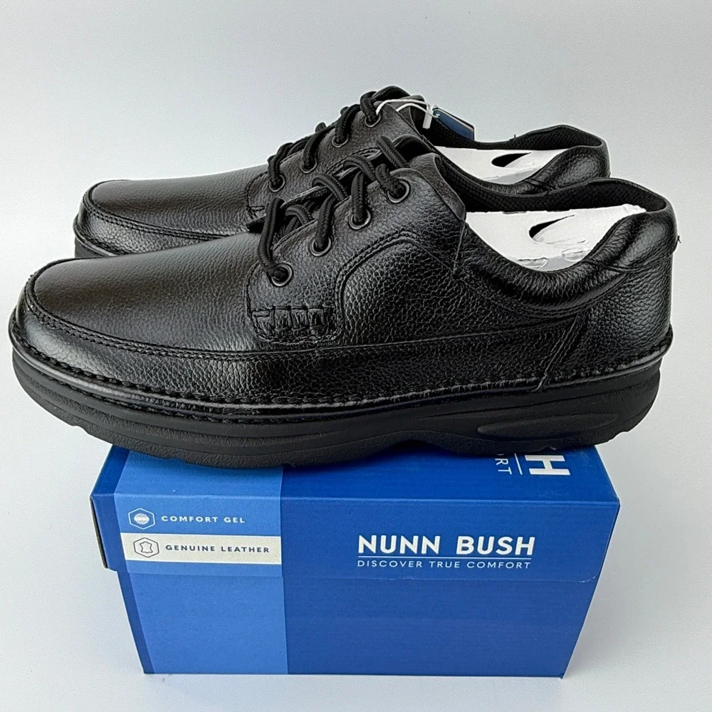 Nunn Bush Cameron Leather Comfort Gel Shoes Mens 11 M Black Tumble NIB